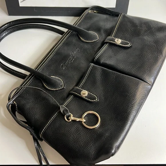 Dooney & Bourke Medium Black Florentine Vacchetta Leather East/West Satchel - Picture 2 of 16